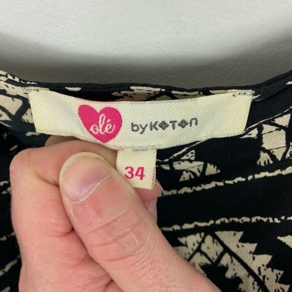 Koton Black Bohemian Square Neck Jumpsuit Size XS Hippie Boho White Wide Leg - Picture 5 of 13